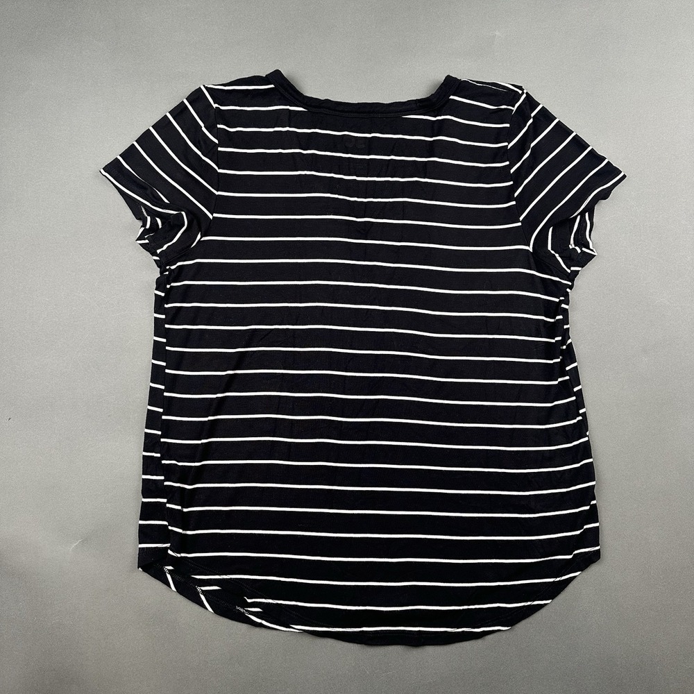 SO Goods For Life Black White Stripes Women's Large V-Neck Short Sleeve T-shirt - Picture 9 of 9